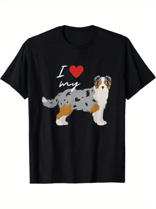 Men's Graphic T-Shirt I Love My Spotted Friendly Australian Shepherd Dog