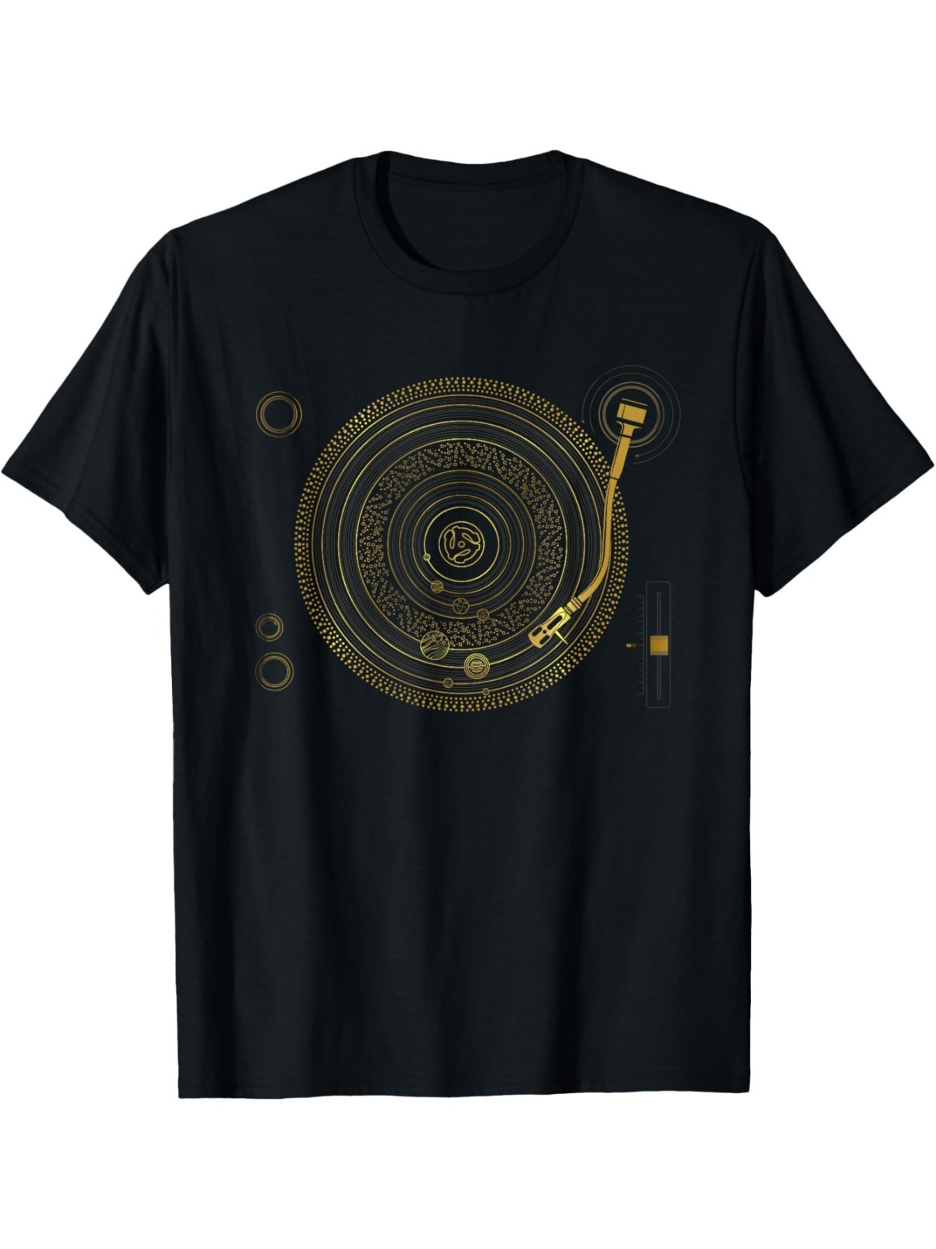 Men's Graphic T-Shirt Minimalist Lines With Gold Circular Elements Retro Turntable