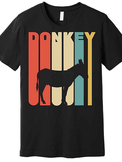 Men's Graphic T-Shirt Donkey Retro Color Vertical Stripes With Solid Silhouette Donkey