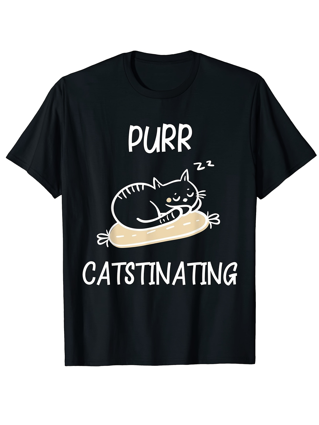 Men's Graphic T-Shirt Purr Catstinating Sleepy Cat Resting On Soft Pillow