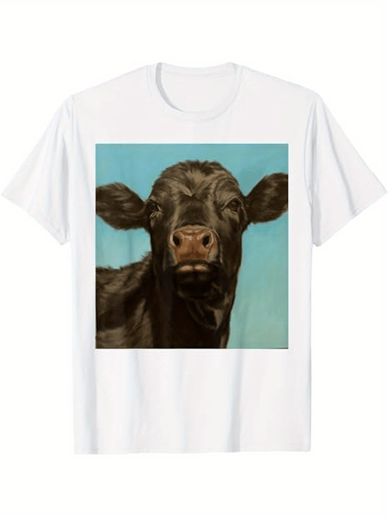 Men's Graphic T-Shirt Blue Sky Pasture With Calm Grassland Grazing Black Cow