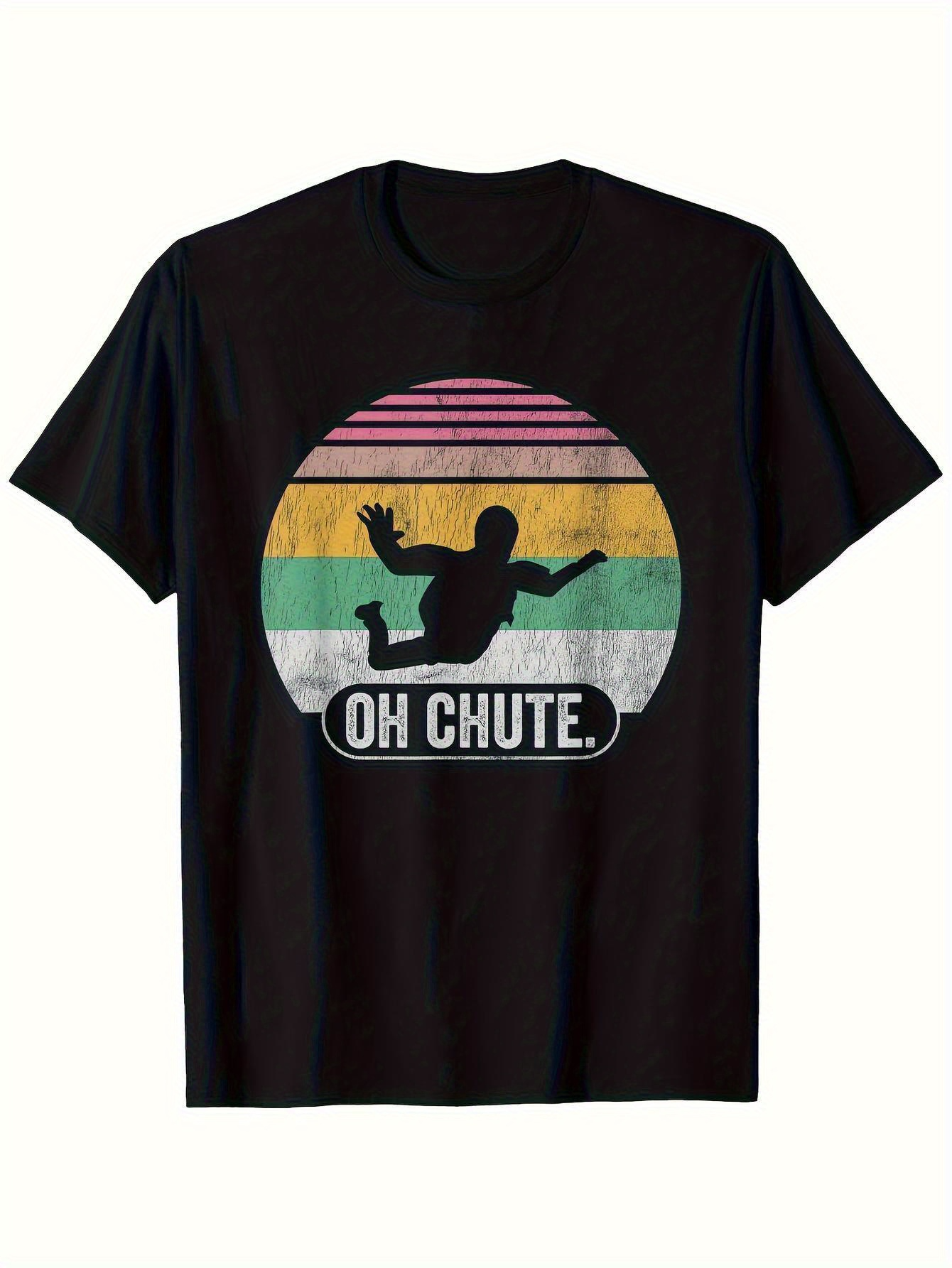 Men's Graphic T-Shirt Oh Chute Retro Skydiving Silhouette In Colorful Grunge Striped Circle