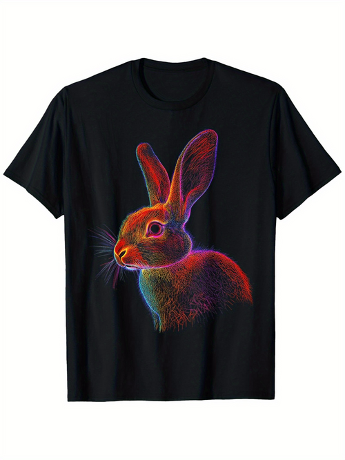 Men's Graphic T-Shirt Neon Glow Edges With Vivid Artistic Colors Featuring Rabbit