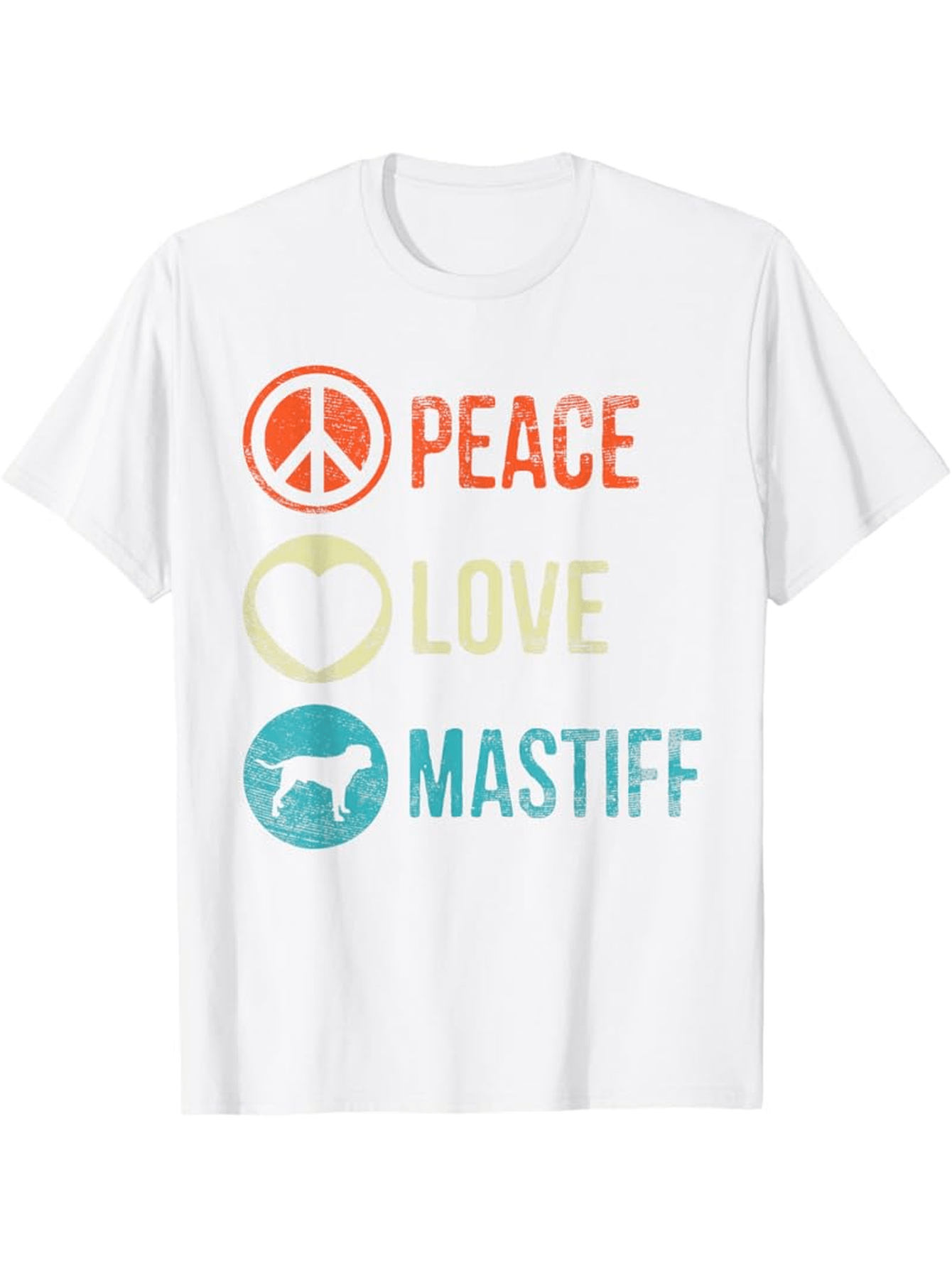 Men's Graphic T-Shirt Peace Love With Silhouetted Dog And Colorful Graphic Mastiff