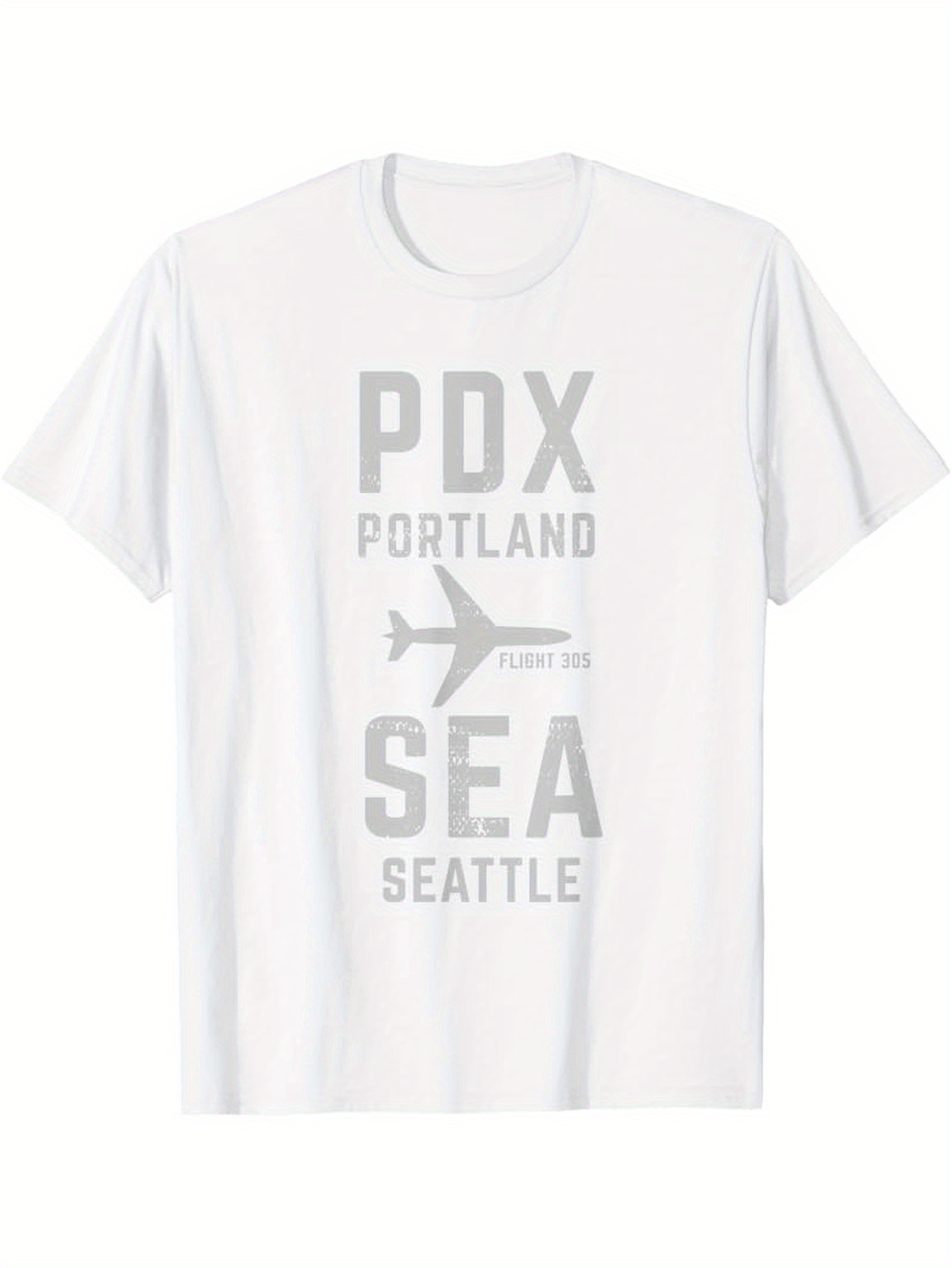 Men's Graphic T-Shirt PDX Portland SEA Seattle In Flight Path With Airplane Graphic