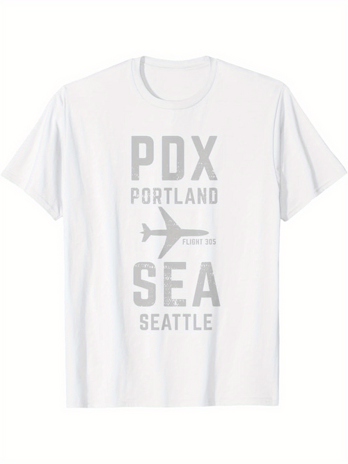Men's Graphic T-Shirt PDX Portland SEA Seattle In Flight Path With Airplane Graphic