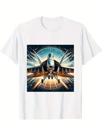 Men's Graphic T-Shirt Futuristic Energy Surge With Powerful Jet Fighter Plane