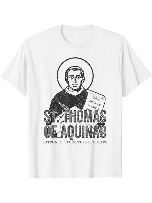Men's Graphic T-Shirt Saint Portrait With Ancient Book Surrounded By Halo Thomas Aquinas
