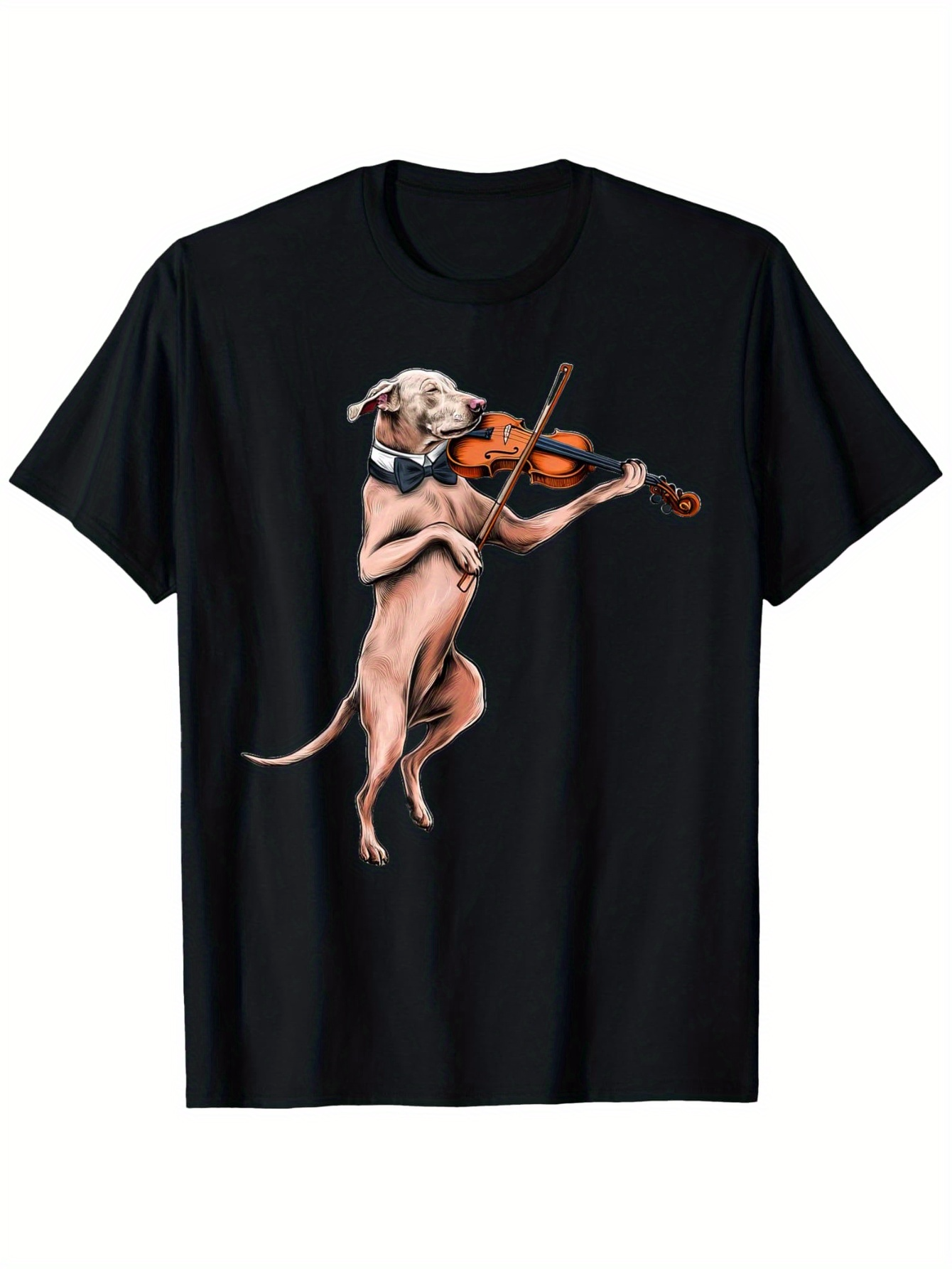 Men's Graphic T-Shirt Whimsical Pinkish Dog Gracefully Playing Violin In Lively Standing Pose Dog