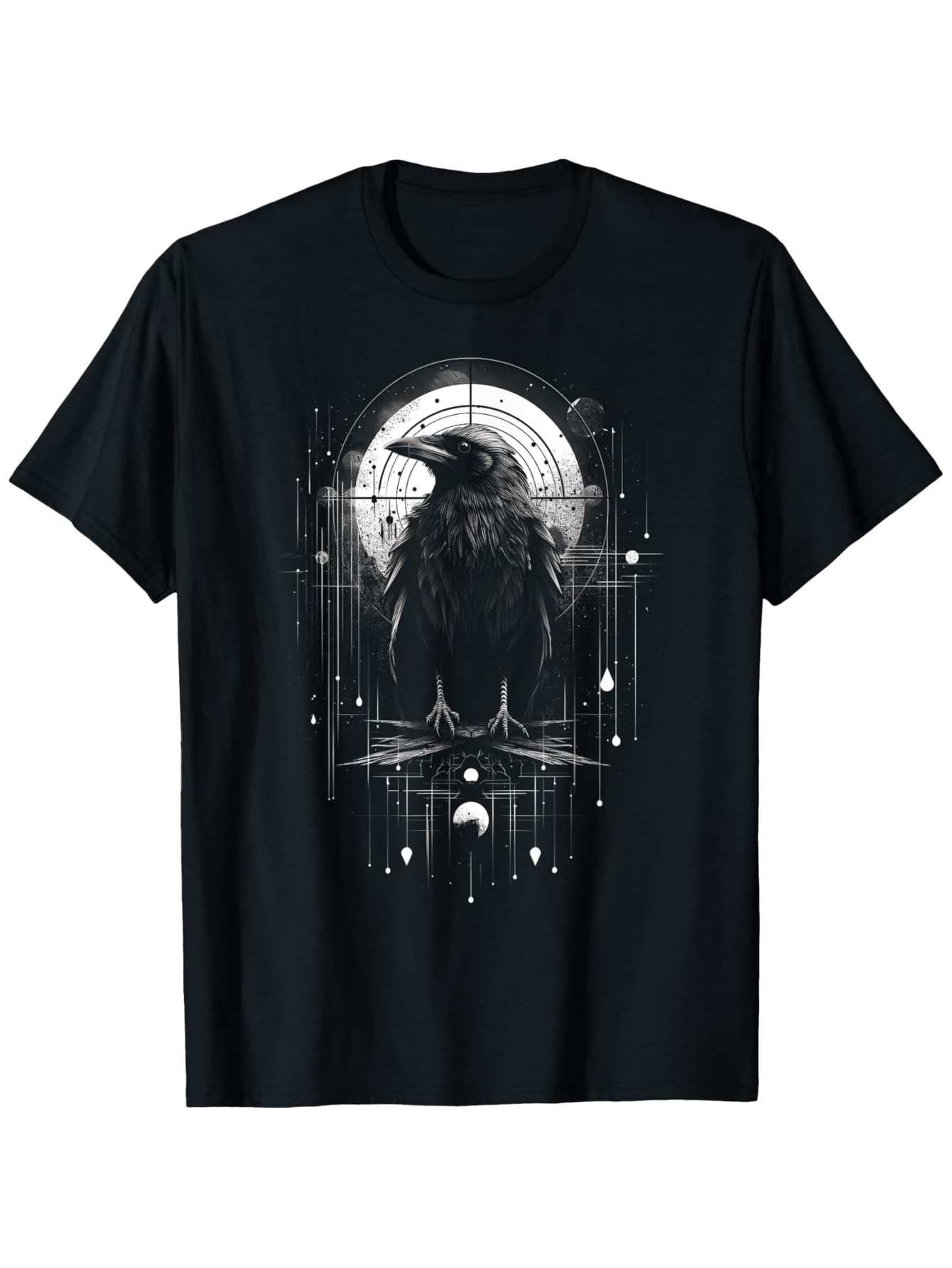 Men's Graphic T-Shirt Celestial Night Sky With Mysterious Moon And Stars Surrounding A Majestic Raven