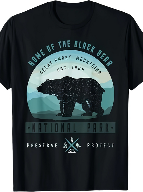 Men's Graphic T-Shirt Home Of The Black Bear Starry Night Wild Mountain Landscape Bear