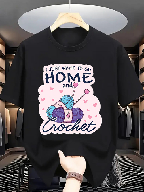 Men's Graphic T-Shirt I Just Want To Go Home And Crochet Pink Hearts With Yarn Balls Crochet Hook