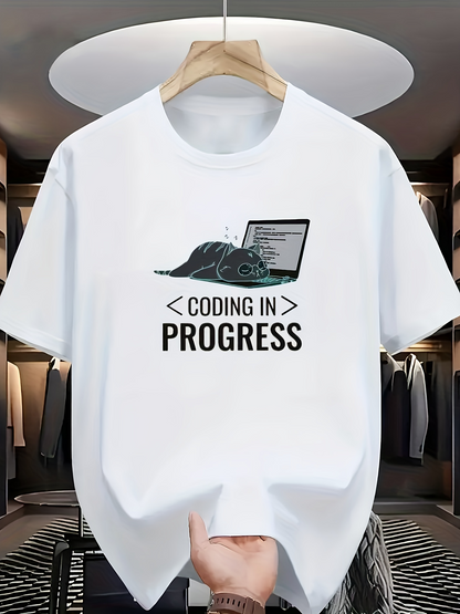 Men's Graphic T-Shirt Coding In Progress Sloth Sleeping Peacefully By An Open Laptop