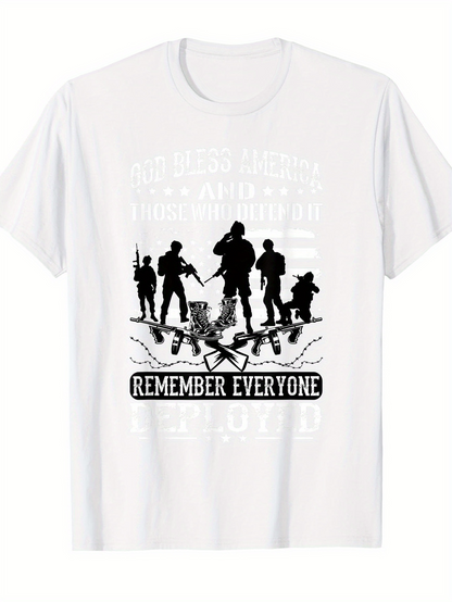 Men's Graphic T-Shirt Remember Everyone Silhouetted Soldiers With Rifles On Stamped Ground