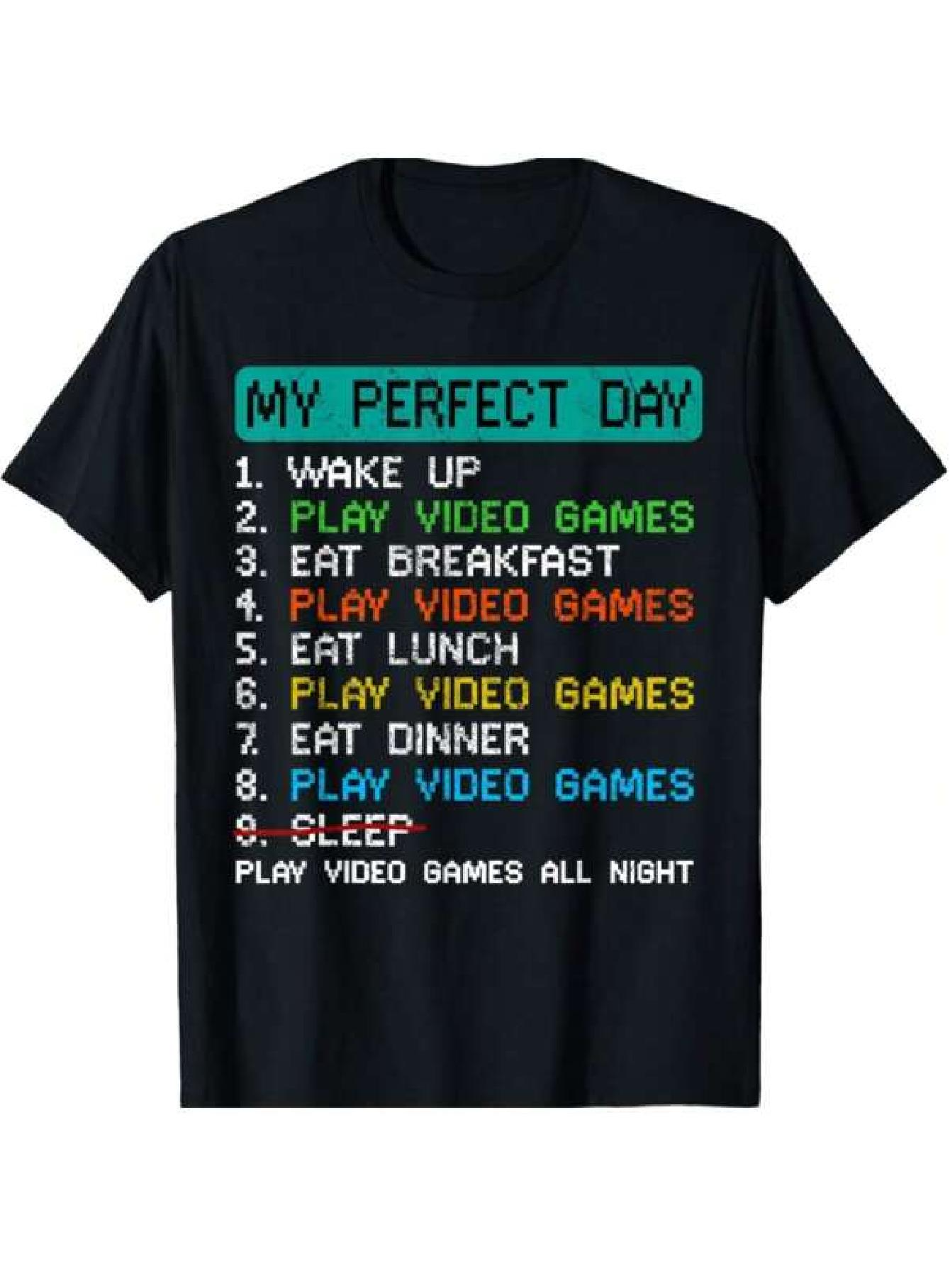 Men's Graphic T-Shirt My Perfect Day Colorful Text Play Video Games Design