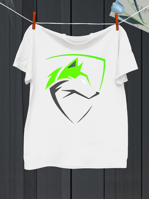 Men's Graphic T-Shirt Abstract Design With Neon Green Lines And Black Geometric Wolf