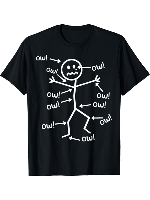 Men's Graphic T-Shirt Ow Words With Arrows Pointing To A Stick Figure