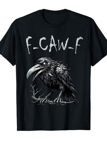 Men's Graphic T-Shirt F CAW F Dark Sleek Crow With Sharp Beak Perched On Bare Branch