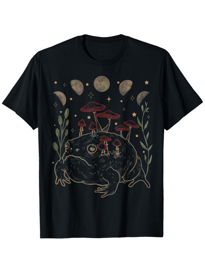 Men's Graphic T-Shirt Magic Mushroom Forest With Full Moon Over Sleeping Frog