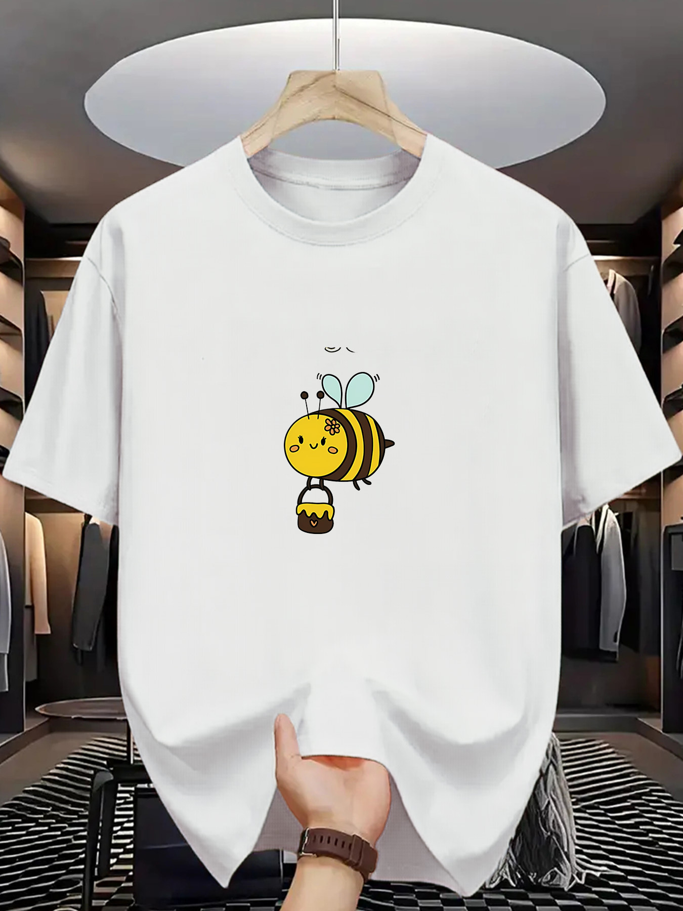 Men's Graphic T-Shirt Bee Sweet Cartoon With Smiling Bee Carrying Honeycomb Honeybee