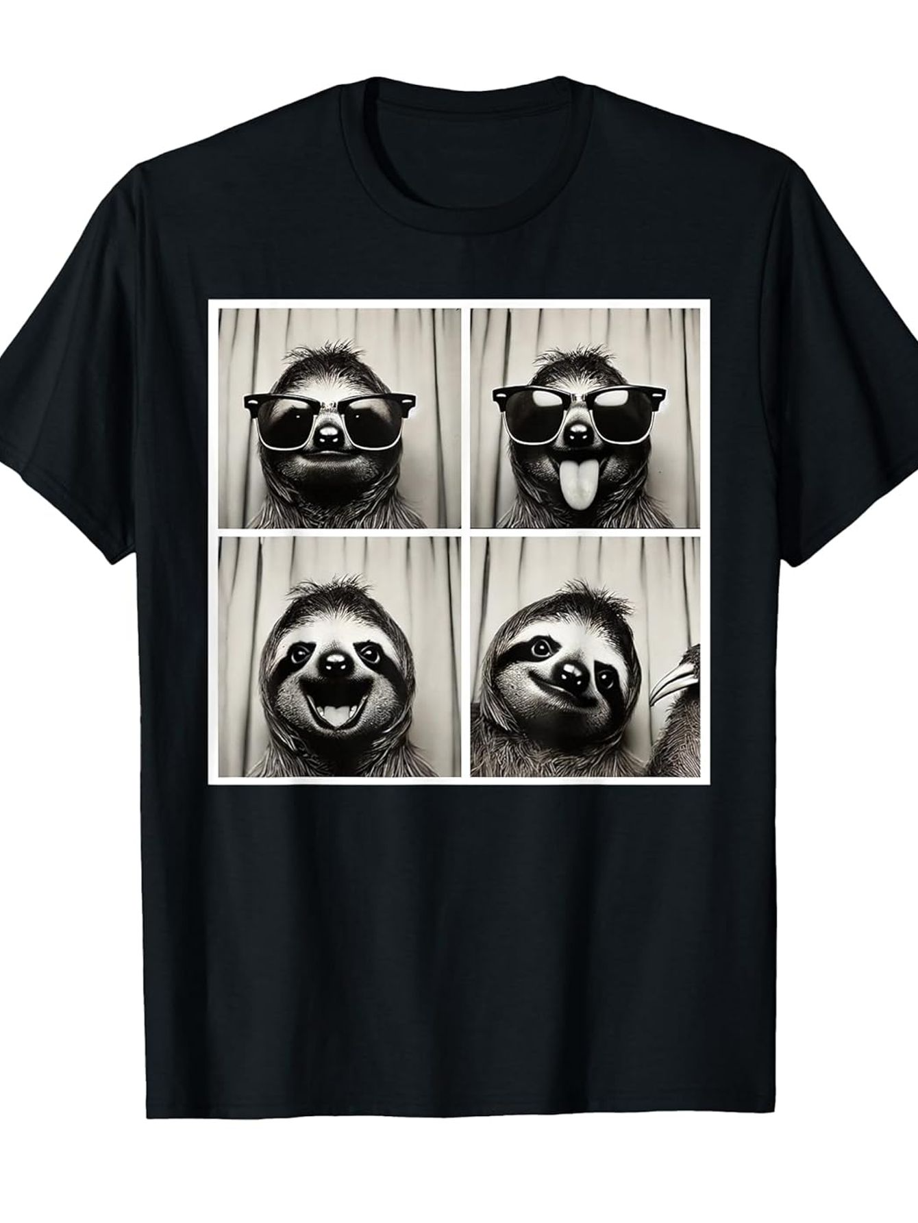 Men's Graphic T-Shirt Photo Booth Style Grayscale Frames With Playful Sloth Expressions