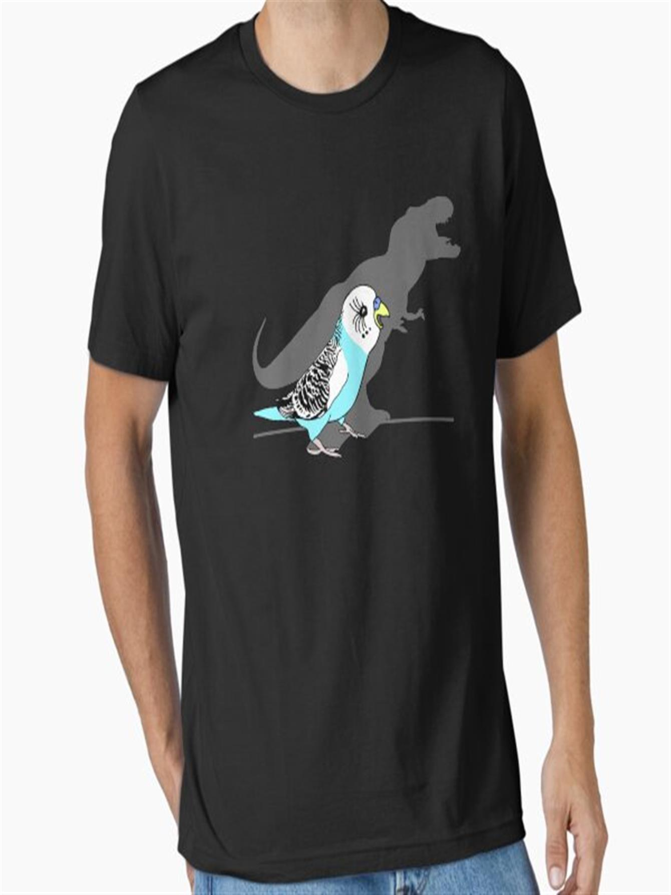 Men's Graphic T-Shirt Blue Budgerigar Standing In Front Of A Dinosaur Shadow