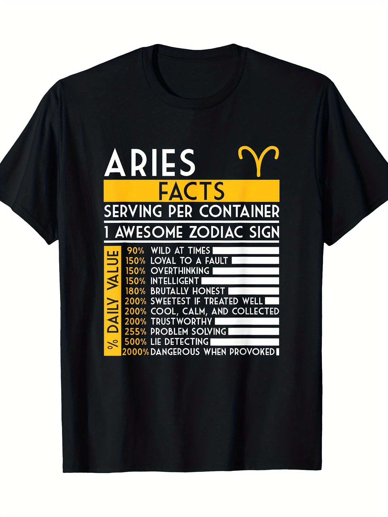 Men's Graphic T-Shirt Zodiac Aries Facts Personality Traits Under Yellow Divided Chart