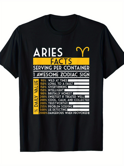 Men's Graphic T-Shirt Zodiac Aries Facts Personality Traits Under Yellow Divided Chart