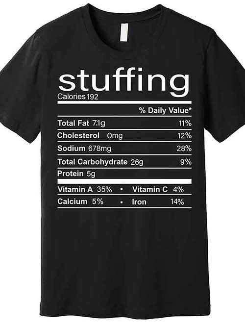 Men's Graphic T-Shirt Stuffing Nutrition Facts Parody Graphic With Nutrient Labels And Bold Text Design
