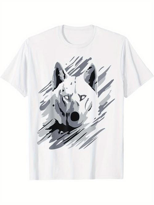 Men's Graphic T-Shirt Artistic Brush Stroke Style Wolf Head With Intense Eyes And Monochrome Tones Wolf