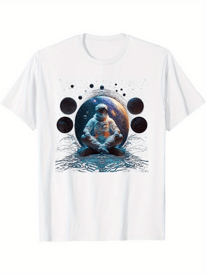 Men's Graphic T-Shirt Surreal Cosmic Scene With Floating Planets And Reflections Astronaut