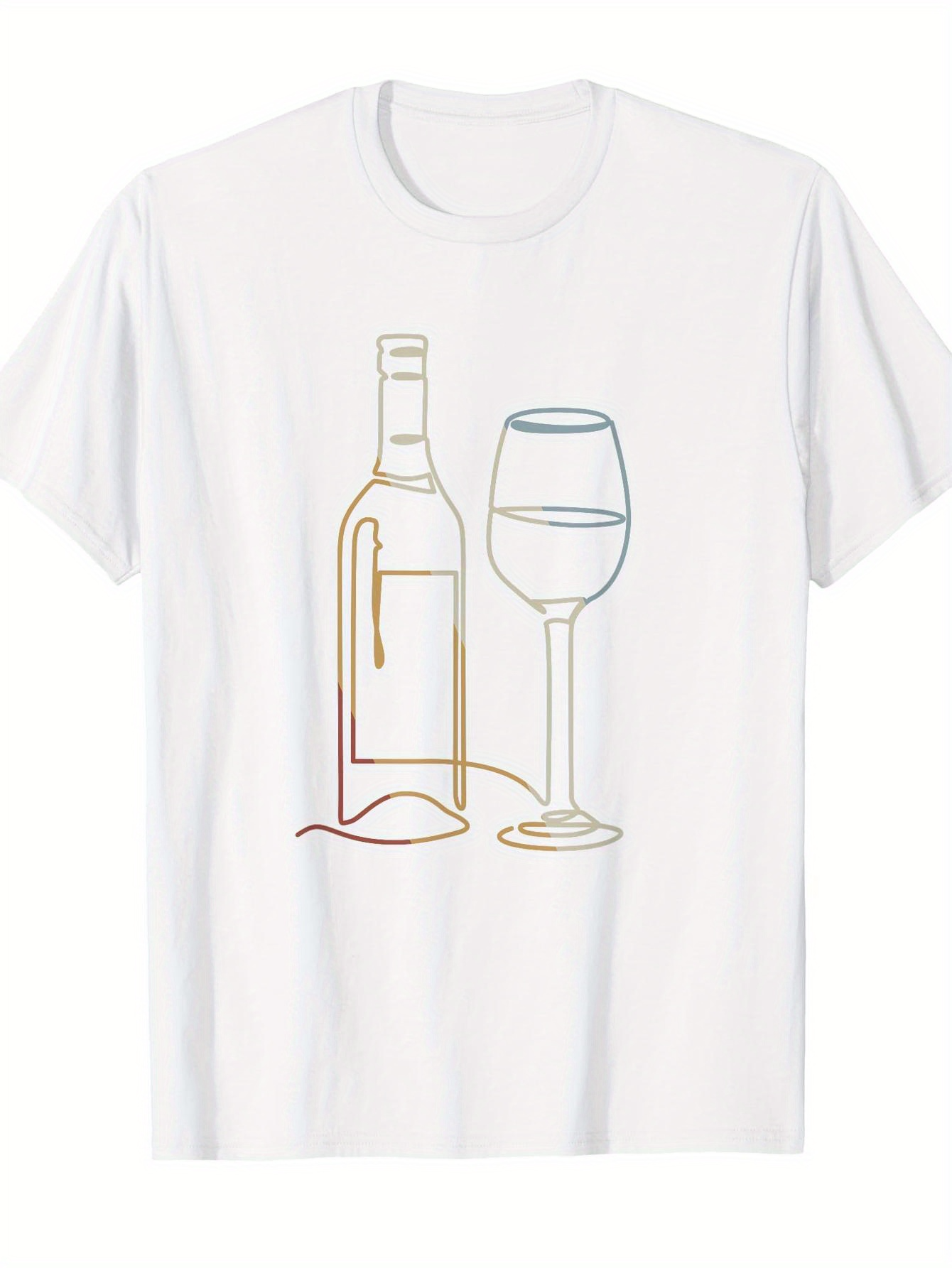 Men's Graphic T-Shirt Minimalist Outline Drawing Of Bottle And Elegant Wine Glass