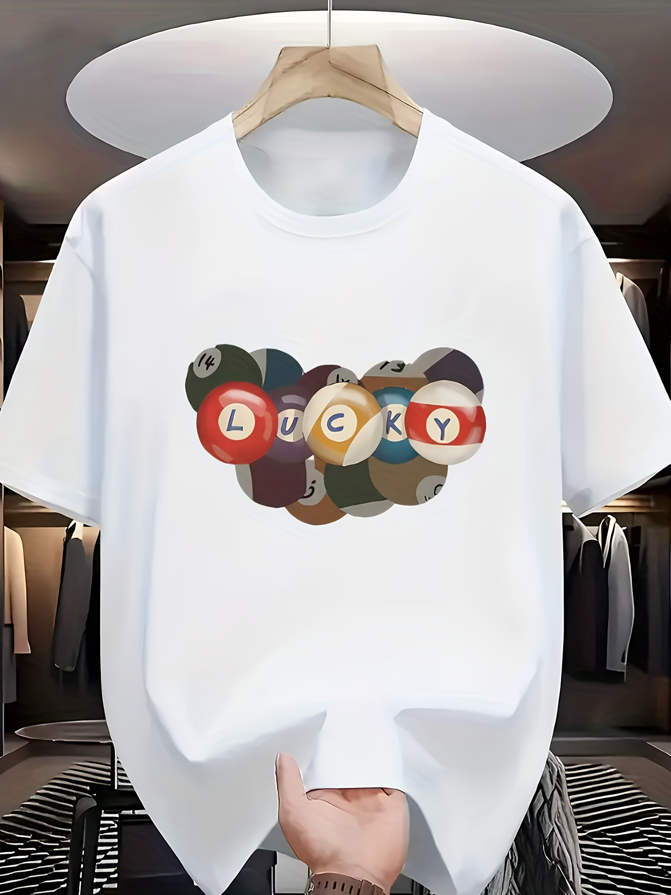 Men's Graphic T-Shirt Lucky Colorful Pool Balls Scattered On A Clean White Table