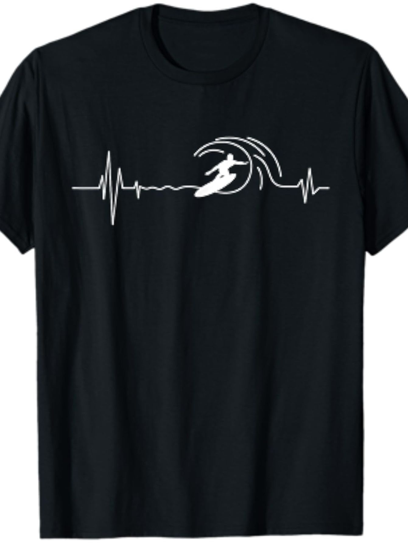 Men's Graphic T-Shirt Minimalist Heartbeat Waves With Surfer Riding Ocean Wave