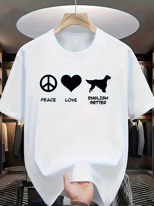 Men's Graphic T-Shirt Peace Love Under Silhouette And Playful English Setter