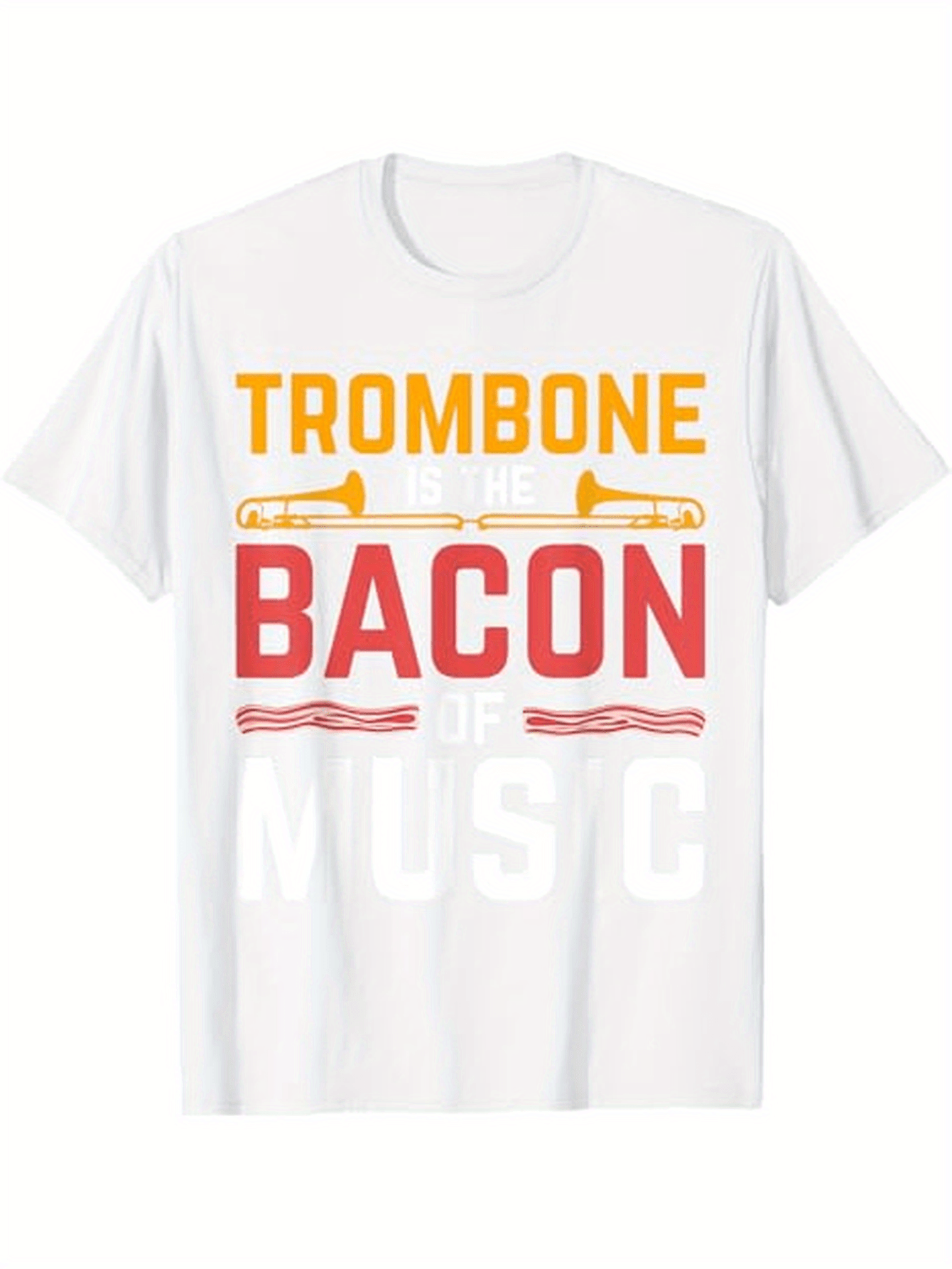 Men's Graphic T-Shirt Trombone Bacon With Musical Notes Printed White Shirt