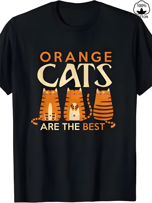 Men's Graphic T-Shirt Orange Cats With Simple Line Patterns Sitting Together Cats