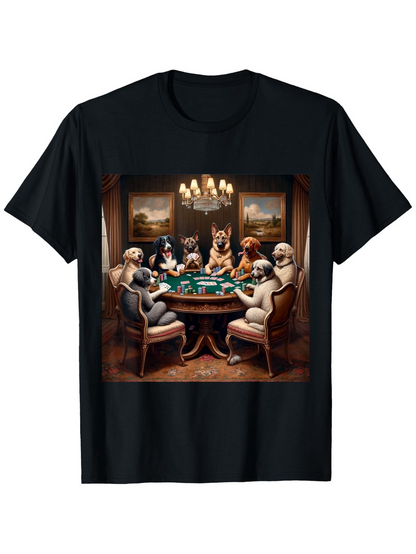 Men's Graphic T-Shirt Classic Dogs Seated Around Poker Table With Dim Chandelier Lighting
