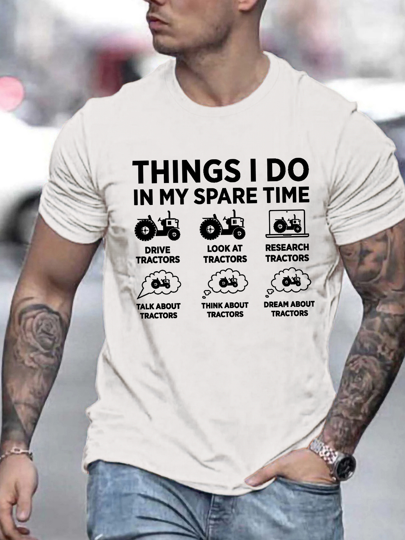 Men's Graphic T-Shirt Things I Do In My Spare Time With Icons Among Cartoon Tractors