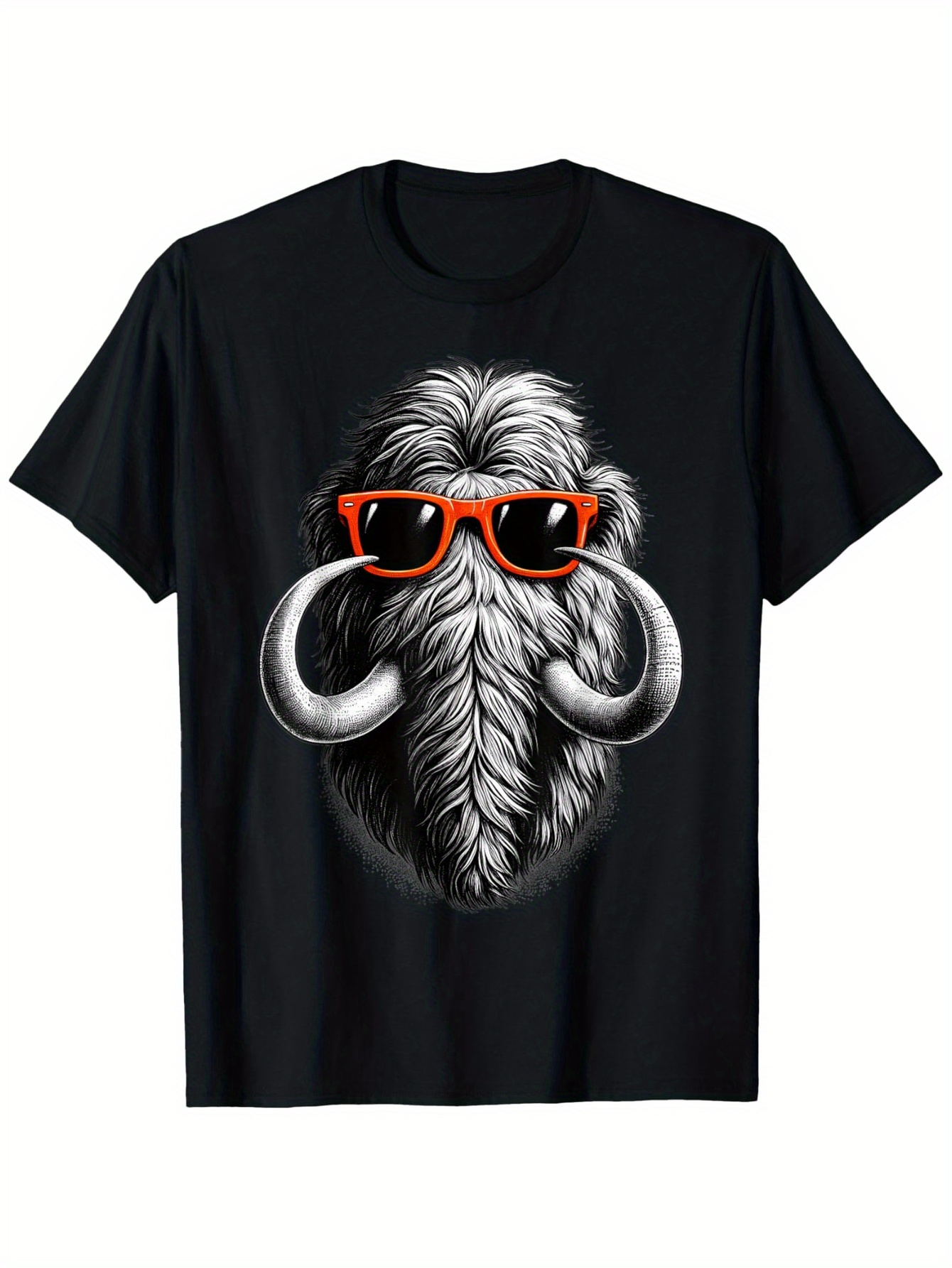Men's Graphic T-Shirt Shaggy Fur Ancient Look With Oversized Ivory Tusks Mammoth