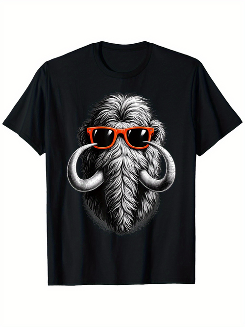 Men's Graphic T-Shirt Shaggy Fur Ancient Look With Oversized Ivory Tusks Mammoth