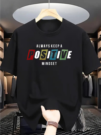 Men's Graphic T-Shirt Always Keep A Positive Mindset Colorful Letters On Simple Black T Shirt