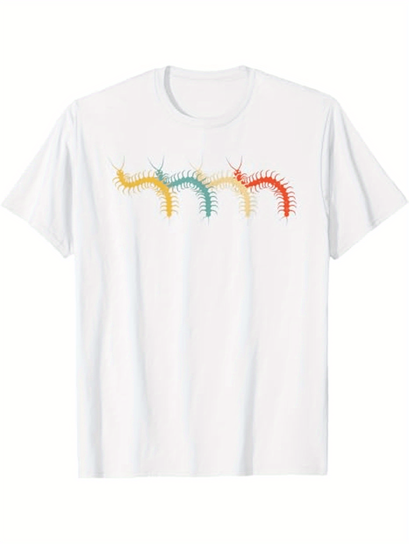 Men's Graphic T-Shirt Colorful Wavy Patterned Segments Moving Across White Shirt