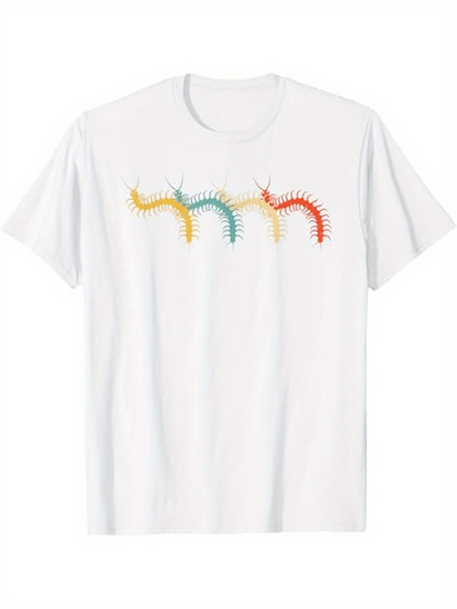 Men's Graphic T-Shirt Colorful Wavy Patterned Segments Moving Across White Shirt