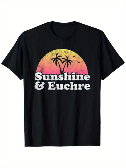 Men's Graphic T-Shirt Sunshine Euchre Palm Trees Under Sunset Sky