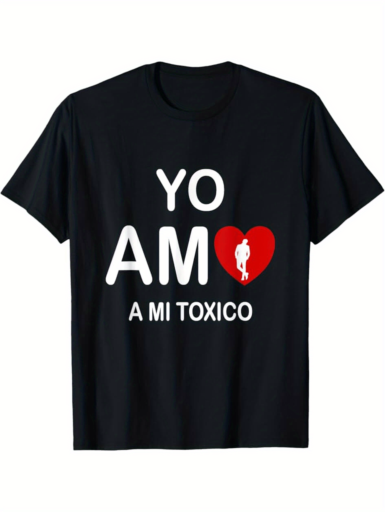Men's Graphic T-Shirt White Bold Letters With Red Broken Heart And Silhouette Figure T Shirt