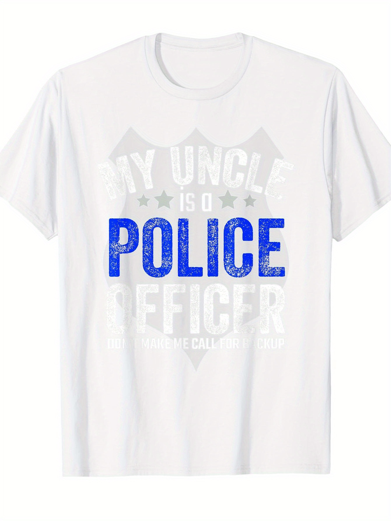 Men's Graphic T-Shirt Police Officer Bold Blue Letters With Shield And Faded White Stars