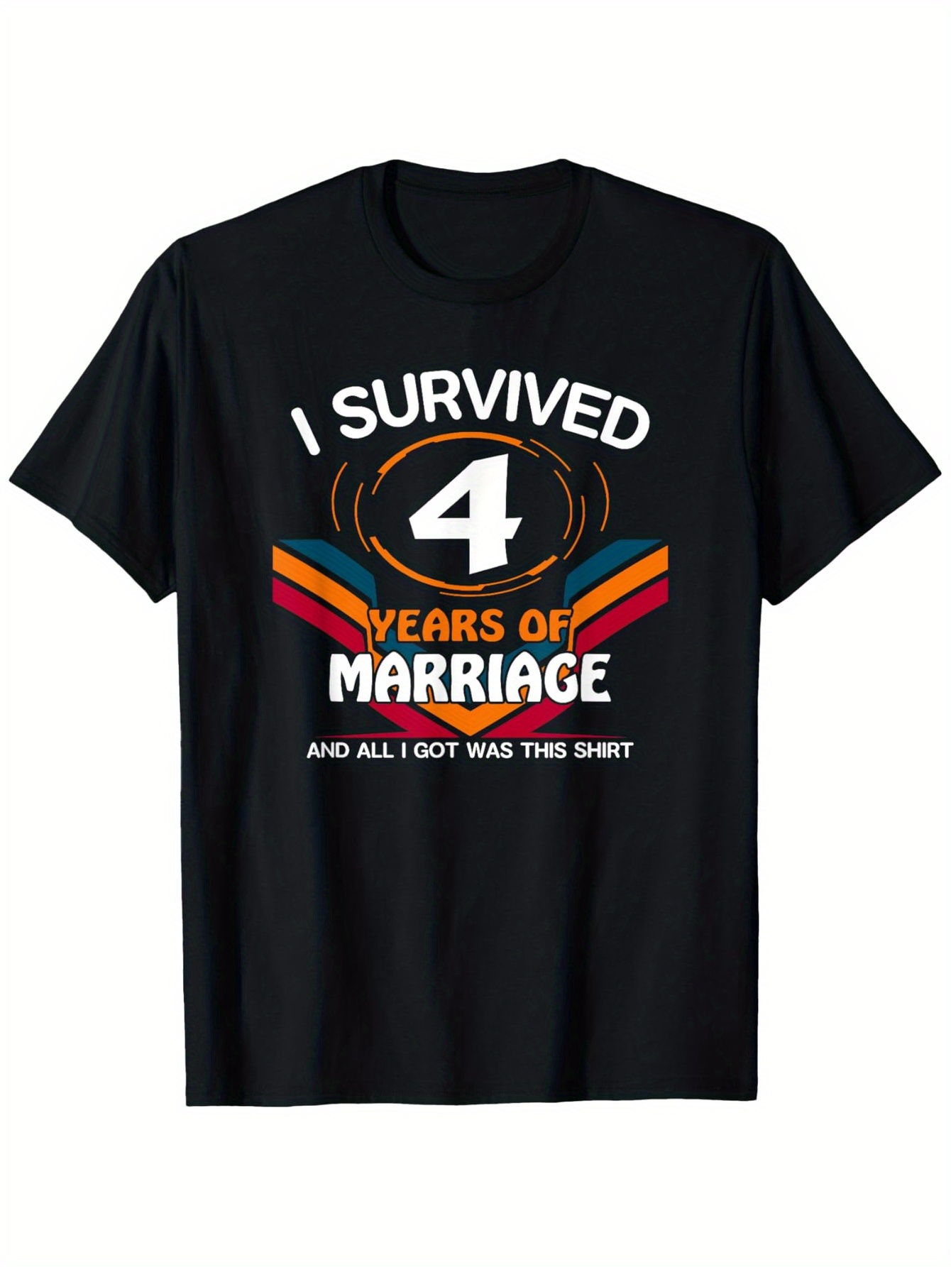 Men's Graphic T-Shirt I Survived Four Years Of Marriage Retro Striped Emblem With Bold Text Shirt
