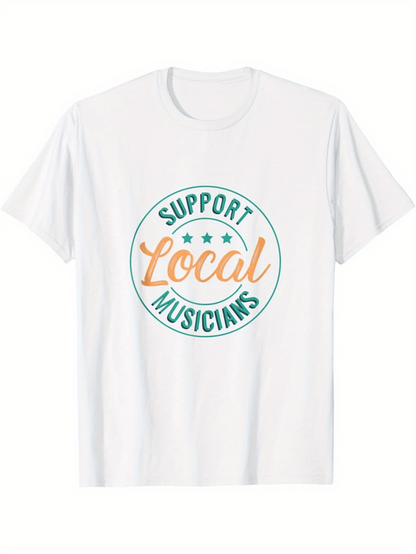 Men's Graphic T-Shirt Support Local Musicians Retro Circular Lettered Badge