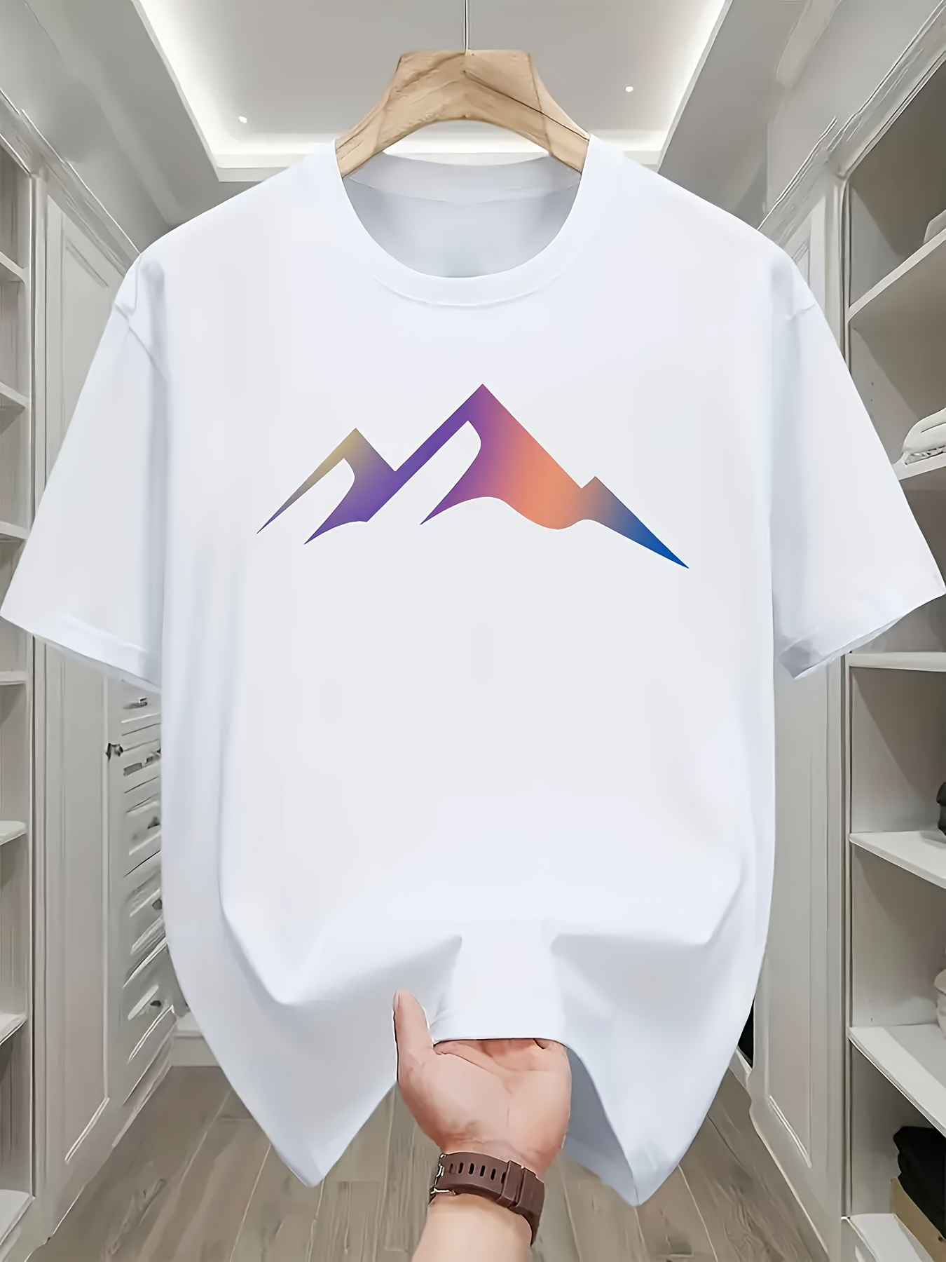 Men's Graphic T-Shirt Gradient Pastel Colors With Sharp Angular Mountains Graphic Mountain